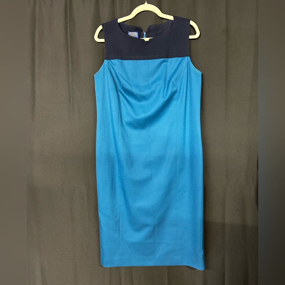 Vintage Pendleton 100% Virgin Wool Two-Tone Blue Sheath Dress Size 12